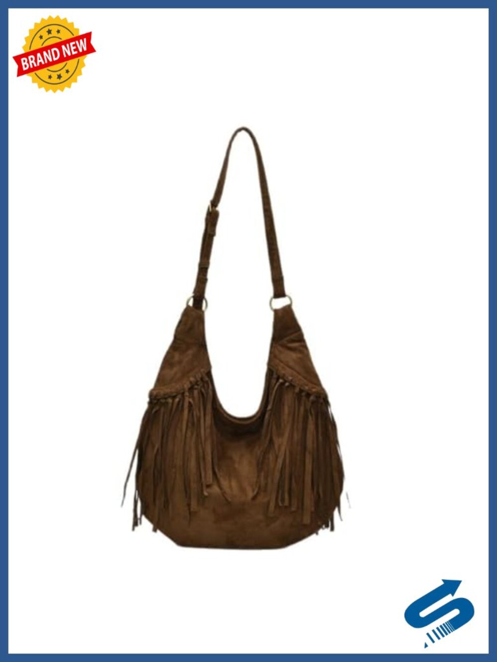 Vintage Vegan Suede Fringe Hobo Bag Tote Crossbody Shoulder Purse